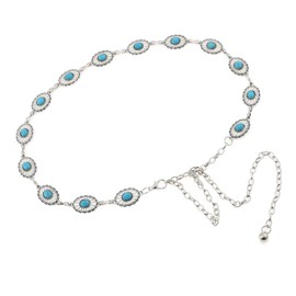 ILuvatar Cinturón de cintura con cadena turquesa para mujer, para vestidos, cinturón de metal para mujer, cinturones occidentales para mujer, cinturones U14, 105CM