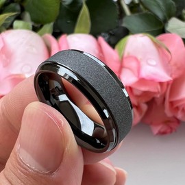 TUTISS 8mm Black Tungsten Rings for Men Women Promise Engagement Wedding Bands Sandblasted Finish Stepped Beveled Edges Comfort Fit Size 8
