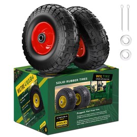 Wiltire (2 Pack) 4.10/3.50-4 Flat Free Tire and Wheel 10-Inch Solid Wheel Replacement with 5/8 Bearings,2.2" Offset Hub -Compatible with Hand Truck,Wheelbarrow(Red)