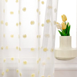 MYSKY HOME Pom Pom Sheer Curtains Rod Pocket Voile Sheer Drapes Window Curtains, 52"W x 72"L (Pack of 2), Yellow Pom Pom, Modern, All Season, Bedroom, Living Room, Nursery Room