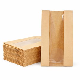 30 Sourdough Bread Bags For Homemade Loaf Kraft Brown Paper Bread Bags with Window and Square Bottom Large Bakery Bag - Reusable and Disposable Square Bottom for Easy Storage of Sandwiches and Bagels
