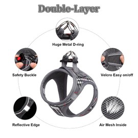 Suredoo Dog Harness Small Dogs with Lead, Anti-Pull Harness, Reflective, Breathable Chest Harness, Puppy Harness for Small, Medium Dogs (S, Grey Check)