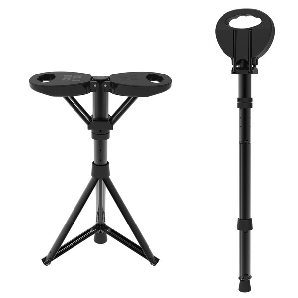 ALEVMOOM Portable Walking Cane with Seat, Foldable Lightweight Aluminum Anti-Slip