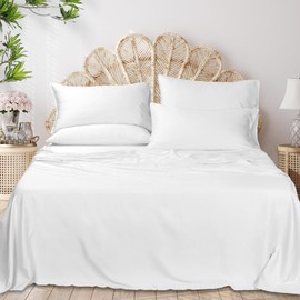 IKIFLY California King Sheet Set 4 Piece, 16” Deep Pocket, Ultra Soft & Luxuriously for Hot Sleepers, Cal King Silky Bedding Sheets & Pillowcases, White