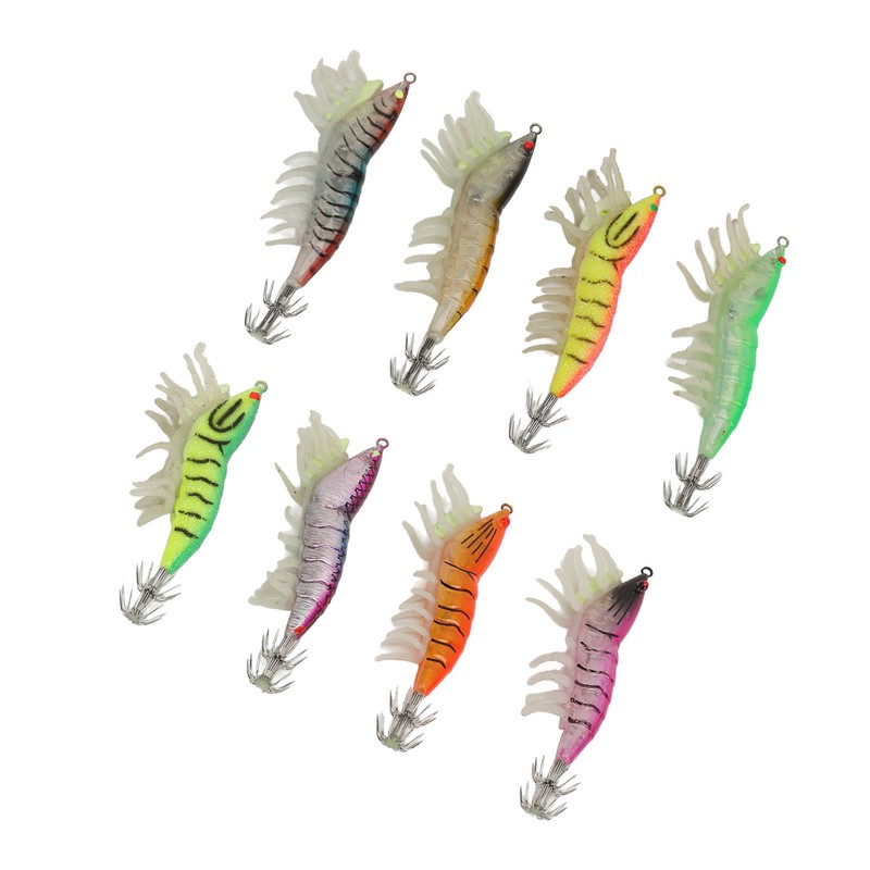 8pcs Shrimp Lures Luminous Silicone Realistic with Sound Beads Shrimp
