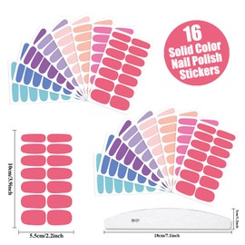 XEAOHESY 224 Pieces 16 Sheets Solid Macaron Color Nail Polish Strips with Nail File Self-Adhesive Nail Stickers Full Nail Wraps Nail Strips Nail Polish Stickers for Women Nails Art