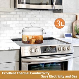 3L Glass Cooking Pot with Heart-Shaped Lid (3.2 Qt/3000ml). Efficient Heat Transfer Saves Energy; Safe for Ovens, Gas/Electric Stoves, and Dishwashers. Suitable for All Water-based Recipes.