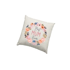 Mother's Day Cushion Cover - Best Mum Ever Flower Wreath Scatter Cushion Home Accessory Pillow Bedroom Funny Mother's Day Mum Mummy - Natural Canvas 50x50cm