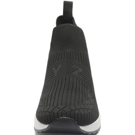 YZ High Heel Black Wedge Sneakers for Women Knit Upper Breathable Shoes (Black, 6.5)