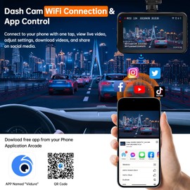 Dash Cam WiFi, Car Camera Dash Cam W/ 128GB Card Dashcam 2.5K QHD 1440P Dash Cam Front, Dash Cameras W/APP, Night Vision, 170°Wide Angle, G-sensor, Parking Monitor for Cars, Max Support 256GB