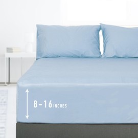 Sunflower Full Fitted Sheet, 1-Piece Deep Pocket Fitted Bottom Sheet 16", 100% Cotton Sateen Soft Breathable, Powder Blue