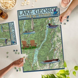 Lantern Press 1000 Piece Jigsaw Puzzle, Lake George, New York, Lake Chart