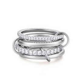 Canboer Silver Interlocked Stackable Rings for Women CZ Interlocking Stack Statement Rings Set Trendy Chunky Connected Bands Stacking Ring Non Tarnish Size 9