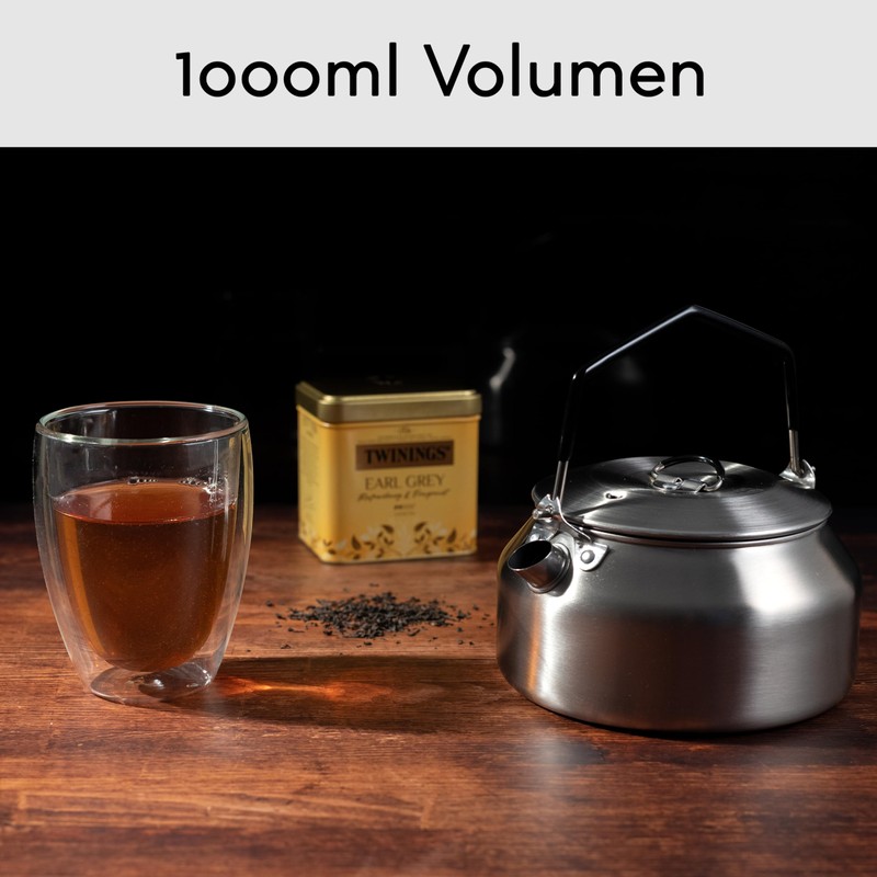 Hanseküche Stainless Steel Kettle 1L Portable Camping Kettle for Outdoor