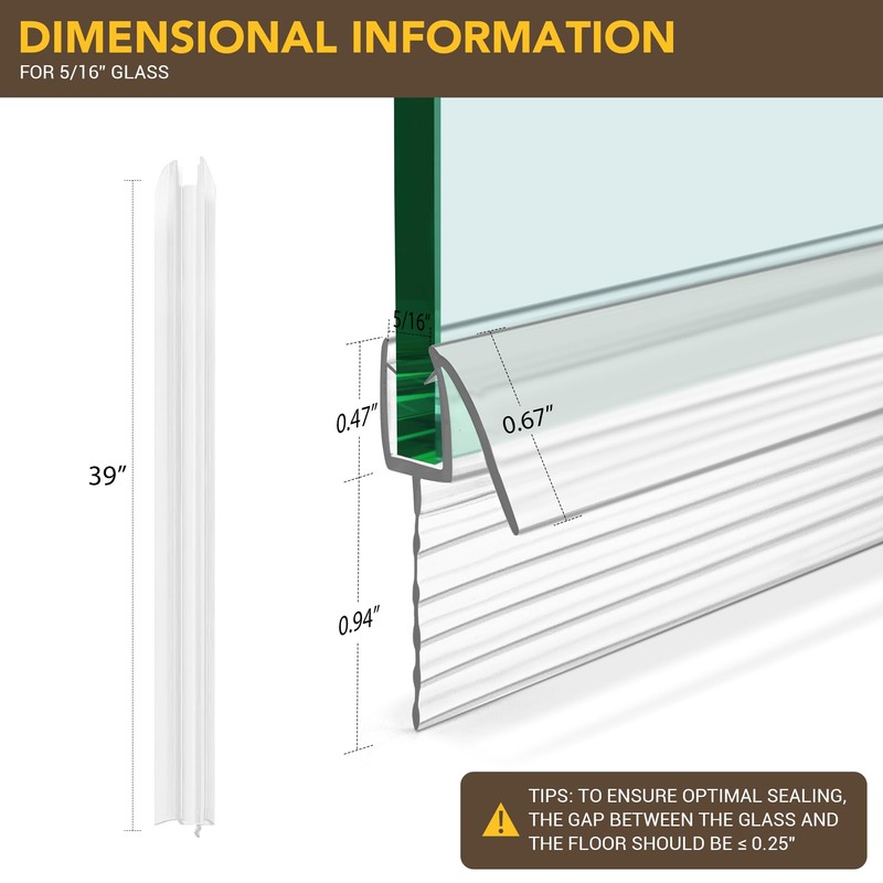Bathroom Shower Glass Door Bottom Seal Strips, Length 39 Inch