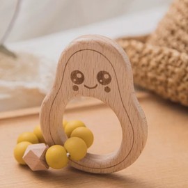 Avocado Teething Ring for Baby Natural Wood Yellow - Chew Toy, Teething Aid & Grasping Toy - Baby Toy Teething Ring Gift for Birth - Wooden Toy Sustainable, BPA-Free Non-Toxic