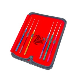 Set of 6 Snake Probe Sexing Kit with Single-Ended Ball Tip, Knurled Handles, Color-Coded - Includes Pouch - German Stainless Steel - Reptile Instrumentation