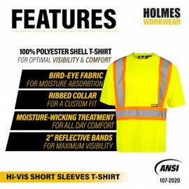 Holmes Workwear Hi-vis T-Shirt, Moisture Wicking Polyester, Yellow, 2X-Large