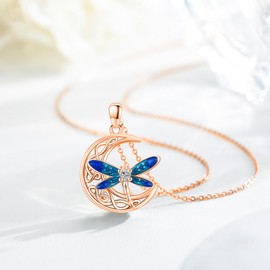Twoowl Celtic Moon Necklace 925 Sterling Silver Dragonfly Pendant Necklace Irish Celtic Jewelry Gifts for Women Girls, Sterling Silver, Cubic Zirconia