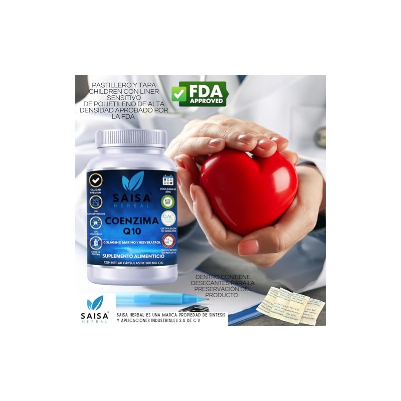 Coenzima Q10 Resveratrol y Colágeno Marino 60 Cápsulas Antioxidante, Antienvejecimiento