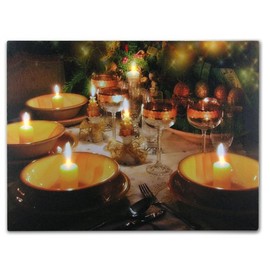 BANBERRY DESIGNS Wine Decor Wall Art with LED Lights Canvas Print Lighted Candles and Wine Glass Picture - Wine and Candlelight
