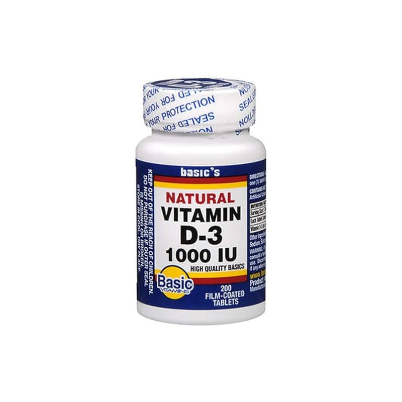 Basic Vitamins Vitamin D-3 1000 IU Film-Coated Tablets - 200
