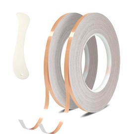 Copper Foil Tape, Conductive Copper Tape 0.236inch x164FT, Copper Tape Conductive Adhesive for Stained Glass Supplies, Guitar and EMI Shielding, Electrical Repairs,2pack