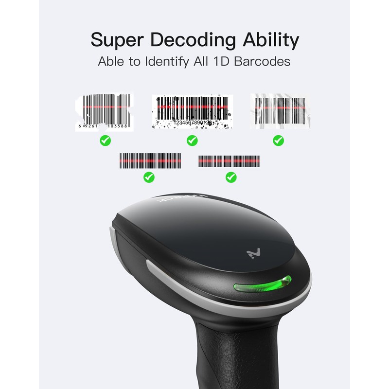 Inateck AI Barcode Scanner Bluetooth, 1D Handheld Scanner Wireless, Handheld