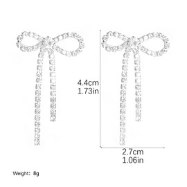 Rhinestone Bow Tassel Statement Earrings for Women,Sparkling Unique Crystal Hollow Bowknot Dangle Earrings,Minimalist Zircon Bow Earrings Jewelry Gift (White)