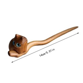 Sandalwood Cat Hairpin Hand Carved Wood Cat Headpiece Kitty Hair Stick Vintage Wood Hair Pins for Women Girls