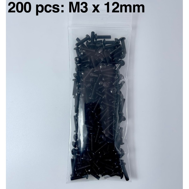 200pcs M3x12mm Black Round Head Hex Socket Key Bolts Alloy