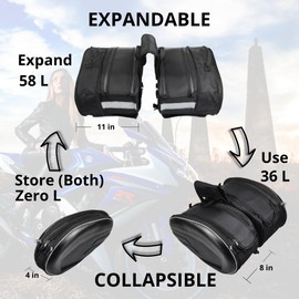 Spartan.ist Motorcycle Saddlebags, 36L-58L Expandable Capacity, Motorcycle Panniers Universal, Waterproof, Detachable, Collapsible for Sport Dirt Bike Side Bags and Luggage
