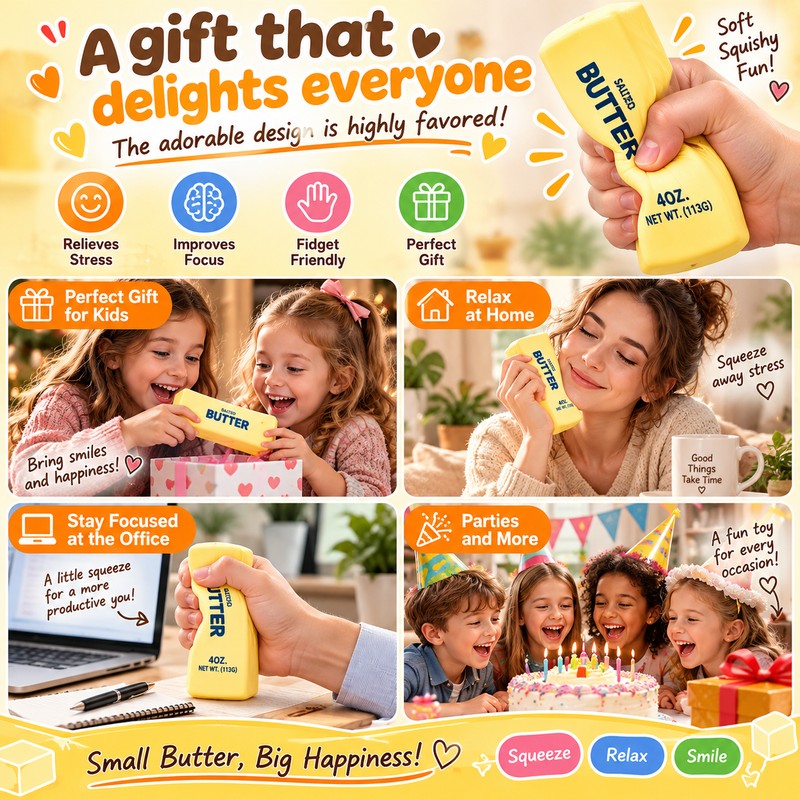 Butter Stick Squishy Stress Ball Fidget Toy Crunchy Squeeze Toy