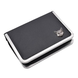 English Pewter Fox Head Design Black Leatherette Manicure Set