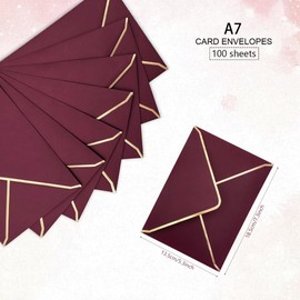 MFBJXC Burgundy Envelopes 5x7 Inch 100 PCS A7 Invitation Envelopes, V-Flap, Quick Seal, Gold Border