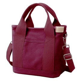 MINGRI Canvas Tote Bag for Women,Small Totes Bags with Zipper Crossbody Purse with Pockets Large Shoulder Handbag,2 Sizes, B2-burgundy-with Strap, Large, Tote Bag