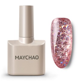 MAYCHAO 15ML Rose Pink Glitter Gel Nail Polish 1Pc Sakura Pink Glitter Gel Polish Soak Off UV LED Nail Polish Nail Art Starter Manicure Salon DIY at Home, 0.5 OZ