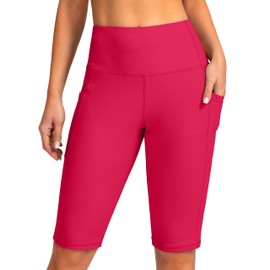 SANTINY Women's 8''/12'' High Waisted Swim Shorts with Pockets UPF50+ Long Board Swimming Shorts for Women with Liner (Watermelon_L)