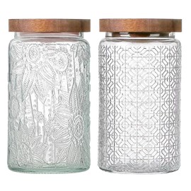 yoqelt Vintage Glass Jars with Wooden Lids, 2 Pack 34 oz Airtight Glass Food Storage Containers Sets for the Kitchen, Sugar Coffee Candy Spice Cookie Tea Pasta