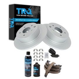 TRQ Rear Brake Pad & Rotor Kit Brake Chemical Kit Brake Pads Brake Rotor Parking Brake Shoe Set Semi-Metallic Compatible with 2002-2021 Nissan Altima 2004-2018 Maxima