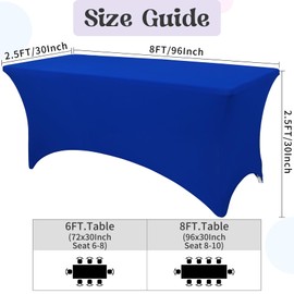 HAISIWLKJ 6 Pack Table Cloth 8ft Royal Blue Tablecloths for Rectangle Folding Table Spandex Fitted Stretch Cover Wrinkle Resistant Washable Protector for Party, Wedding, Banquet, Festival.