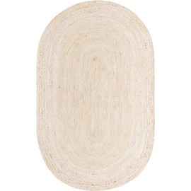 Unique Loom Braided Jute Collection Area Rug - Dhaka (3' 3" x 5' 1" Oval, White)