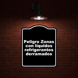 Peligro Zonas con líquidos refrigerantes derramados BLACK Aluminum Composite Sign 8.5 x 10 inches