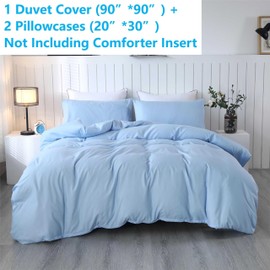 SDIII 3PCS Light Blue Duvet Cover Queen Set, 1 Duvet Cover and 2 Pillowcase, Microfiber Queen Duvet Cover Blue, Baby Blue Duvet Cover Queen Zipper