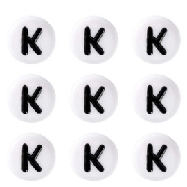 Sadingo Letter Beads 'K' Round | 7 mm - 50 Pieces, Beads for Threading, Round Plastic Beads, Small Letter Beads, Letter Bracelet, DIY Bracelets, DIY Jewellery, Craft Bead