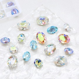 JINJIAO Large Nail Rhinestone,Pointback Oval Shape Nail Charms Colorful 3D Nail Diamonds 3 Sizes Nail Gems for Nail Art Decoration DIY Crafts