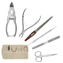 May - Maniküre & Pediküre Set Nr.5 mit doppelt übersetzter Nagelzange - 6-teiliges Set mit Leinentasche zum Aufrollen