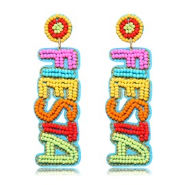 Cinco De Mayo Earrings for Women Colorful Beaded Fiesta Pinata Drop Dangle Earrings Statement Party Earrings Mexican Holiday Gift, Zinc, no