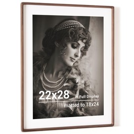 22x28 Poster Frame, USA-Sourced Walnut Wood Picture Frame with HD Tempered Glass, Handcrafted Rounded Corner 22 x 28 Wooden Frame Matted to 18x24 Photos, Horizontal or Vertical Wall Display