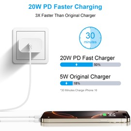 ONXROM iPhone 16 15 Charger Fast Charging 10Ft - 2 Pack 20W USB C Wall Charger Block and Type C to C Cable Compatible with iPhone 16/16 Pro/16 Pro Max/iPhone 15, iPad Pro, Air 5/4, iPad 10/Mini 6